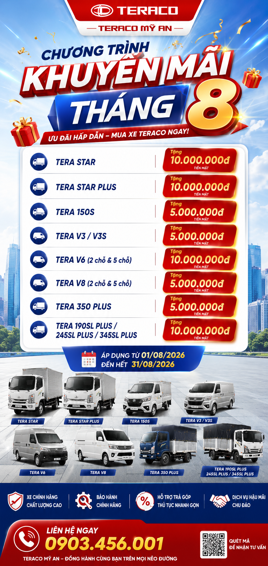 CHƯƠNG TRÌNH KHUYẾN MÃI XE TERACO THÁNG 8/2026 – ƯU ĐÃI LÊN ĐẾN 10 TRIỆU ĐỒNG